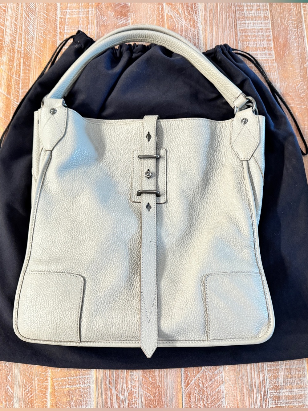 Leather Top-Handle Tote in Light Gray